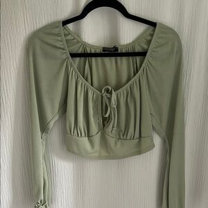 Nasty Gal Green Crop Tie Front Blouse